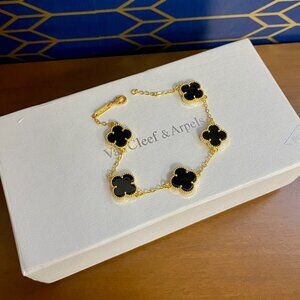 Alhambra Vintage Black Gold 4 Clover 5 Motif Bracelet